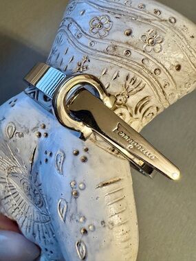 Ferragamo Gancini Cuff Bracelet Rhodium Finish – Made in Italy